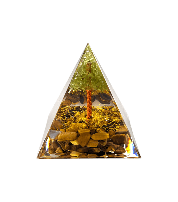 Piramida orgonitowa Tygrysie oko i drzewo życia perydotu