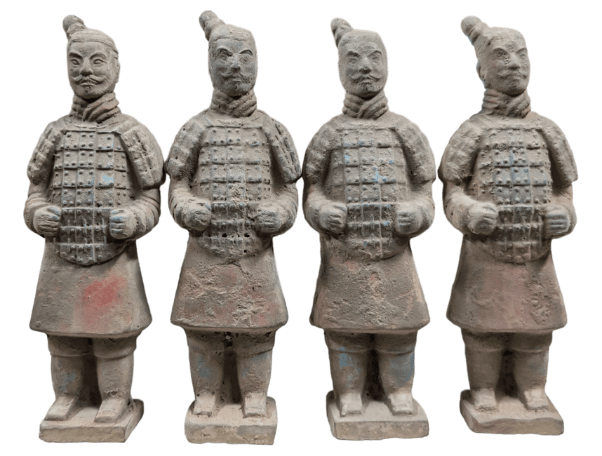 Antyczna kolorowa statua wojownika z terakoty 16 cm x 4 szt