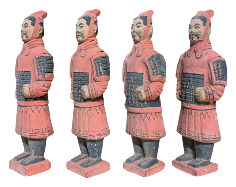 Antyczna kolorowa statua wojowników w zbroi z terakoty 15 cm x 4 szt