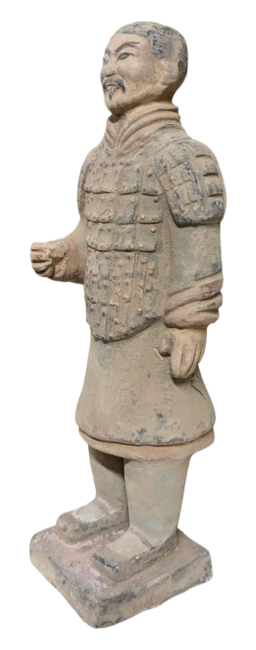 Kolorowa, antyczna statua wojownika z terakoty 20 cm