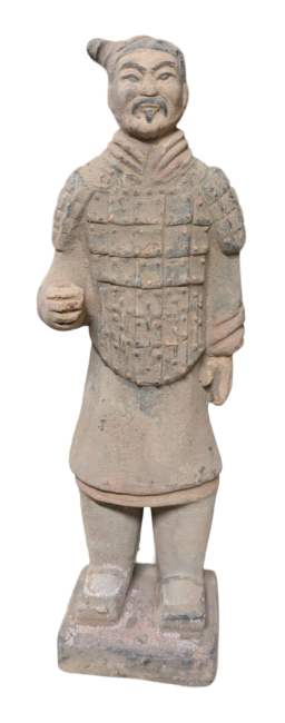 Kolorowa, antyczna statua wojownika z terakoty 20 cm