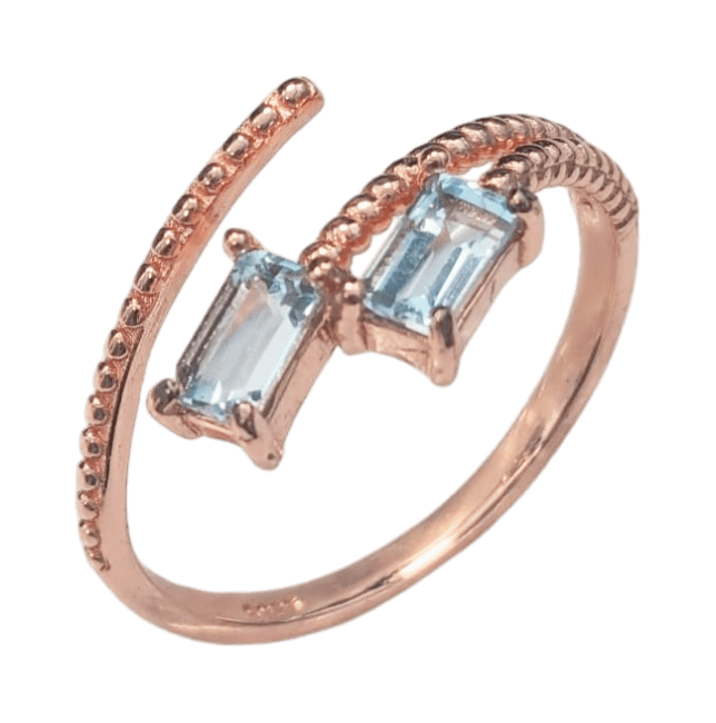 Regulowany srebrny pierścionek z niebieskim topazem AAA 3x5mm