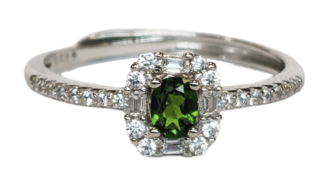 Srebrny pierścionek 925 Regulowany zielony diopside AAA 3x4mm