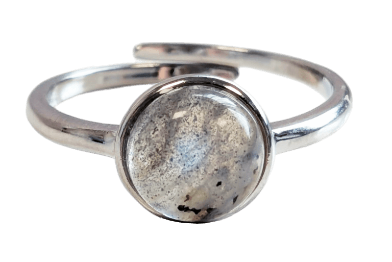 Srebrny pierścionek 925 Regulowany okrągły labradoryt A+ 8mm