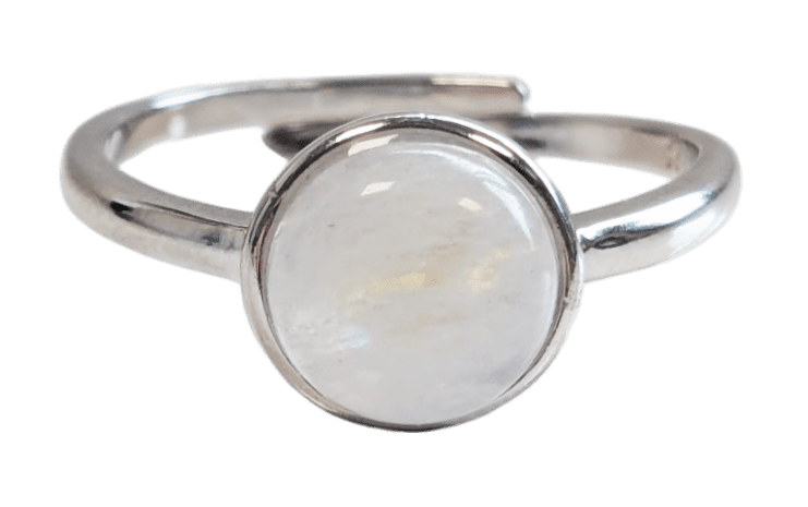 Pierścionek ze srebra próby 925, regulowany, okrągły, biały kamień księżycowy A, 8 mm