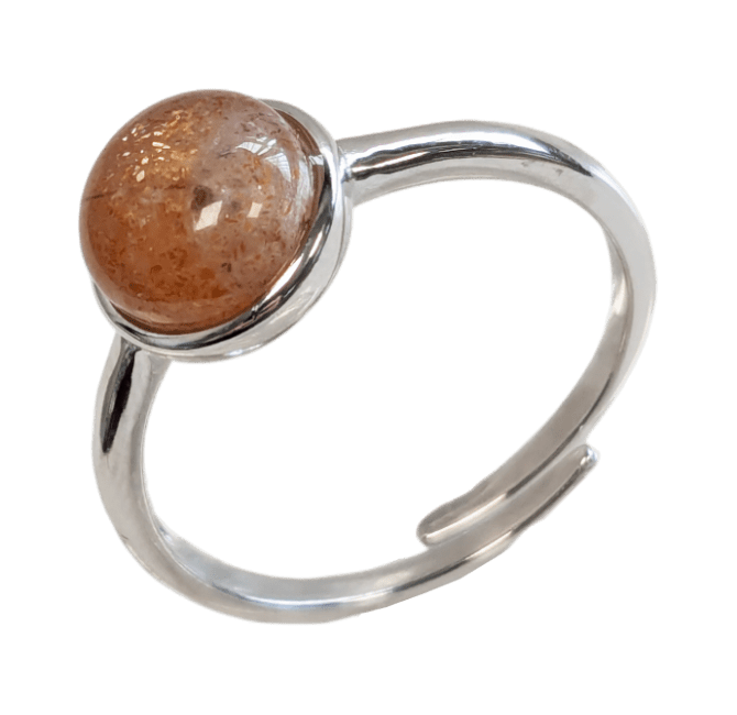 Srebrny pierścionek 925 Regulowany okrągły kamień słoneczny AA 8mm