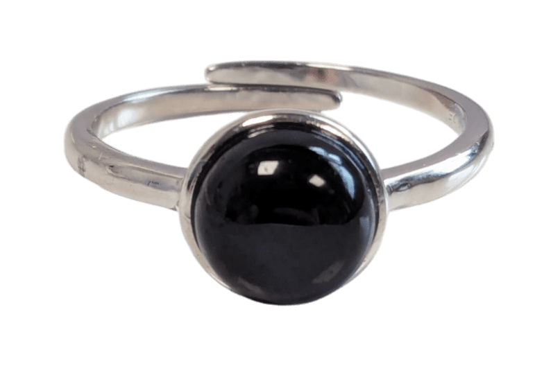 Srebrny pierścionek 925 Regulowany okrągły czarny turmalin A 8mm