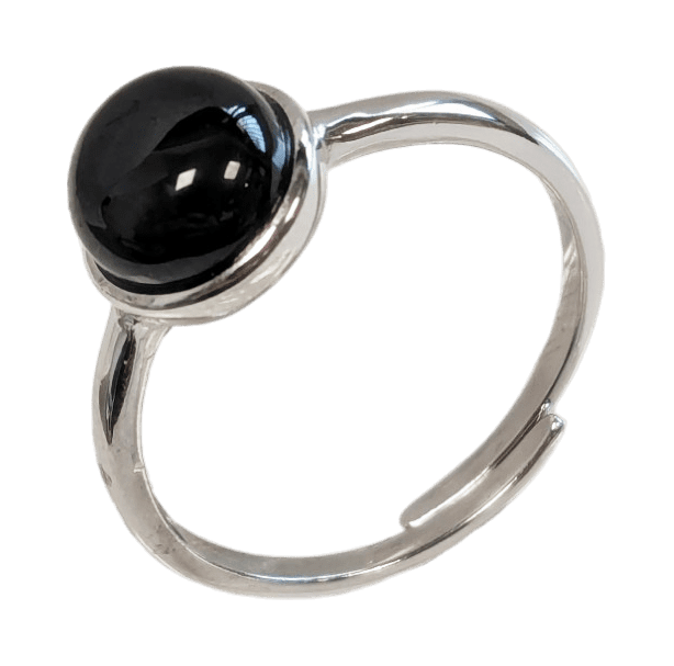 Srebrny pierścionek 925 Regulowany okrągły czarny turmalin A 8mm