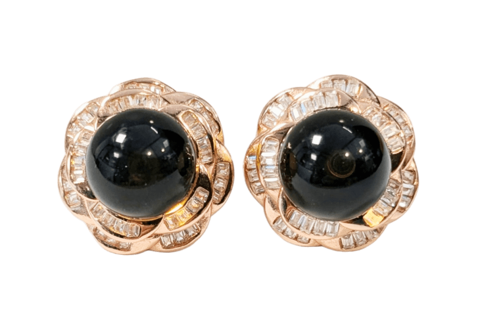 Okrągłe kolczyki ze srebra próby 925 z niebieskim bursztynem i kryształkami AA 9 mm