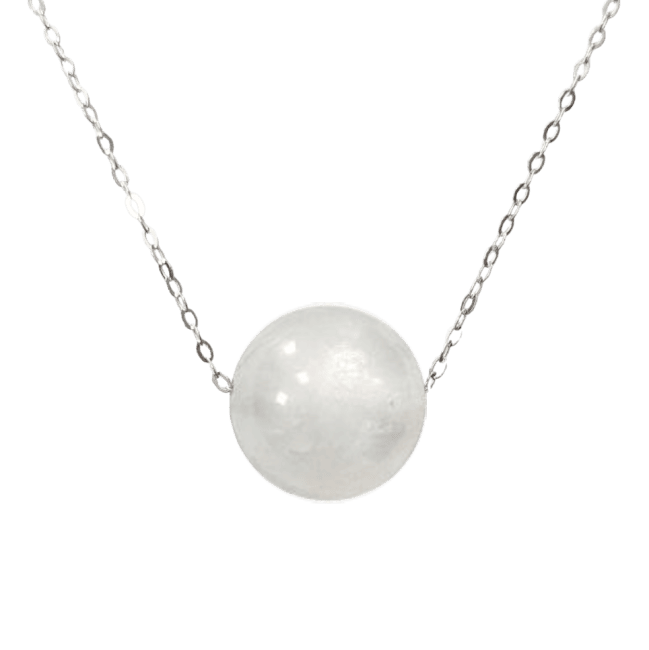 Naszyjnik ze srebra 925 Biały kamień księżycowy AA Ball 12mm